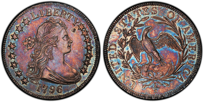 1796 Draped Bust Half Dollar with 15 stars — one of the rarest regular-issue U.S. coins